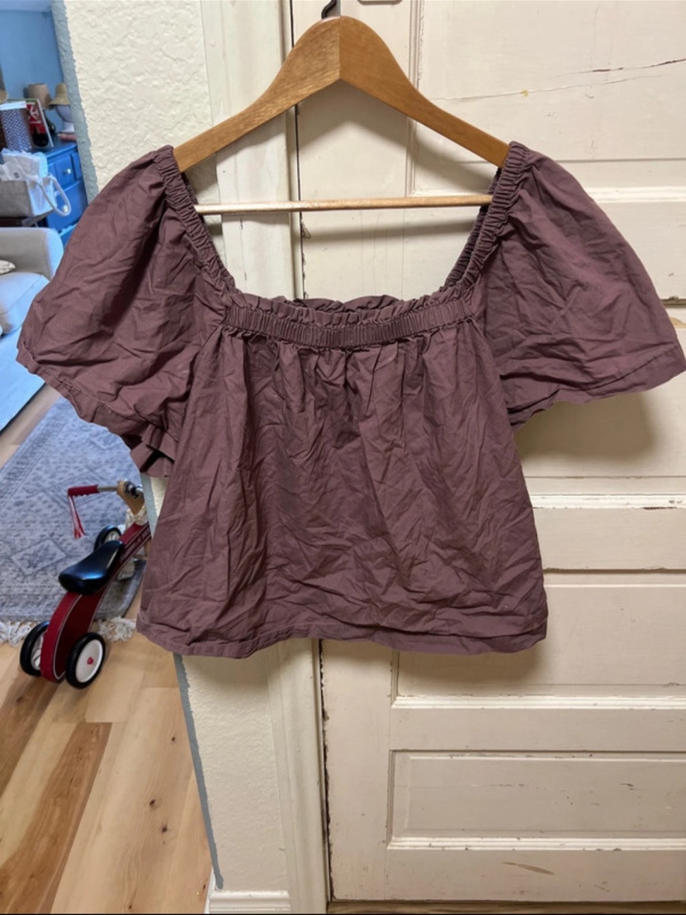 Gap Smocked Off-Shoulder Puff Sleeve Top - Mauve